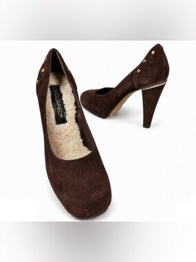 DSQUARED Brown Suede High Heels with Gold Stud Detail - Size 38